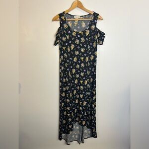 Go fish XS Floral Cold Shoulder Maxi Dress Hi-low Length Stretch Summer vacation